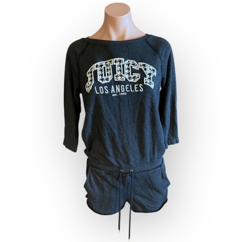 Juicy Couture Women’s Small Dark Gray Houndstooth Print Logo Romper
